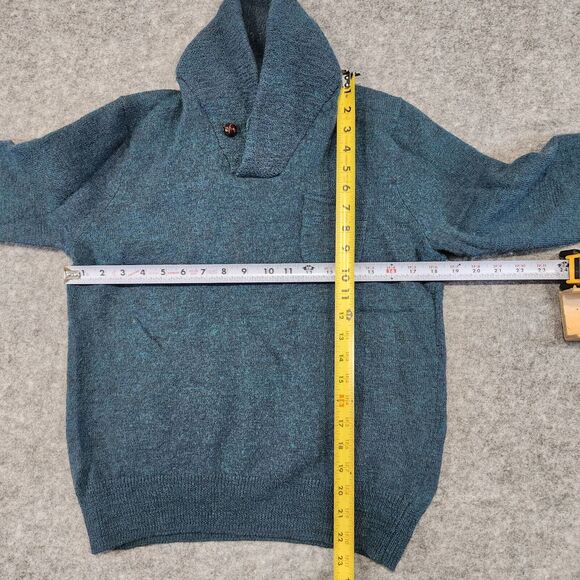 J Crew Women Merino Wool Slim Blue Shawl Collar Leather Elbow Patch Sweater READ - Picture 8 of 12